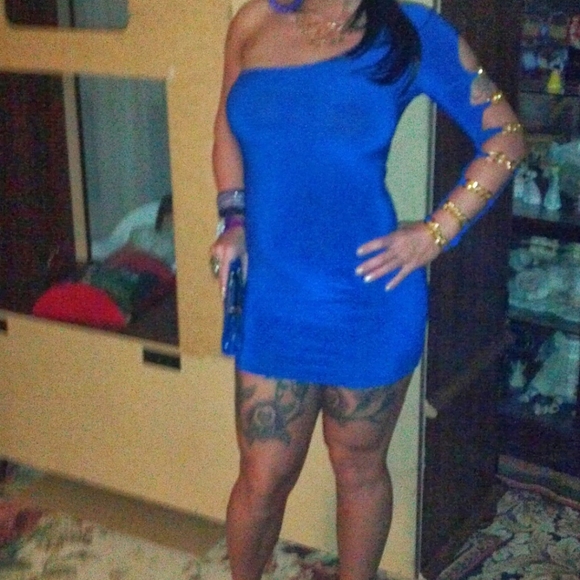 Bluish Purple One Sleeve Mini Dress - Picture 1 of 8